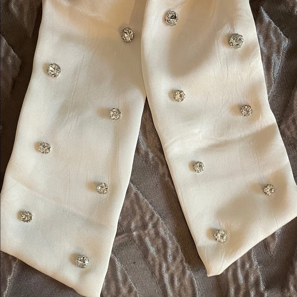 Chic White Hair Bow with Rhinestones